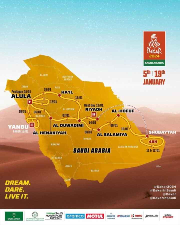 Presentación del Dakar 2024 en Arabia revela la extensa ruta y sus