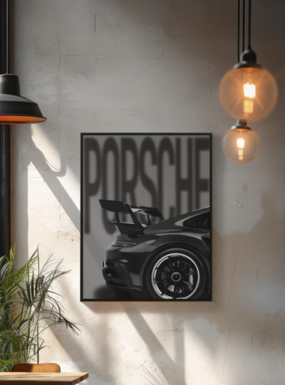 Cuadro Blanco y Negro Porsche Vintage
